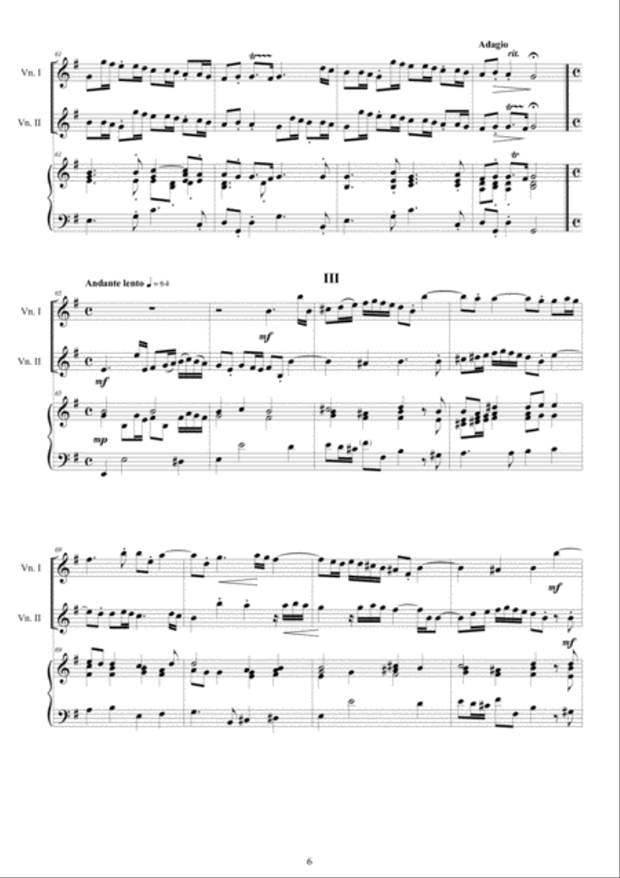 Albinoni - Trio Sonata No.7 in G major Op.1 for Two Violins and Cembalo or Piano Violin scores gallery preview page 6