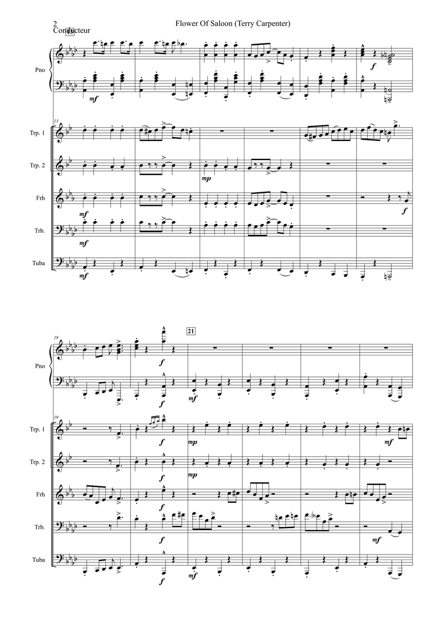 Flower of Saloon, for brass quintet and piano Brass Quintet scores gallery preview page 2