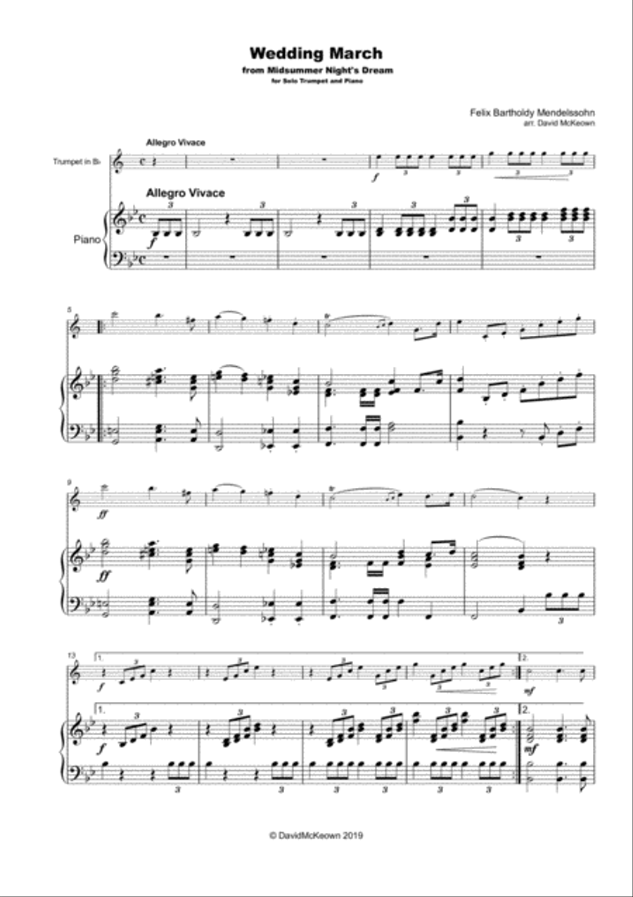 Wedding March by Mendelssohn, for Solo Trumpet and Piano Trumpet Solo scores gallery preview page 2