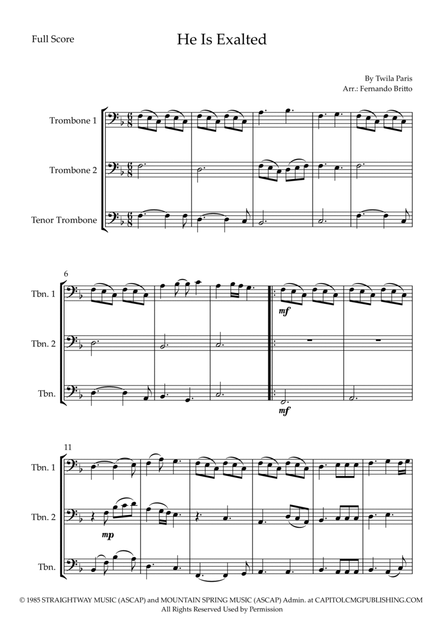 He Is Exalted Brass Ensemble scores gallery preview page 1
