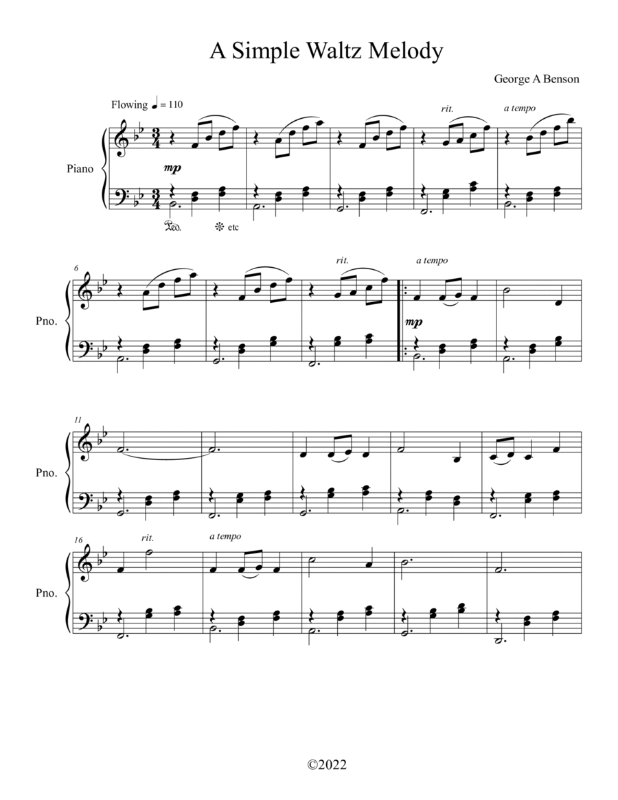 A Simple Waltz Melody A Simple Waltz Melody Piano Solo scores gallery preview page 1