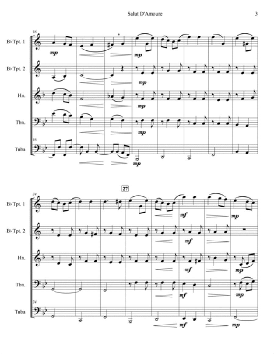 Salut De'Amoure (Liebesgruss) Brass Quintet scores gallery preview page 3