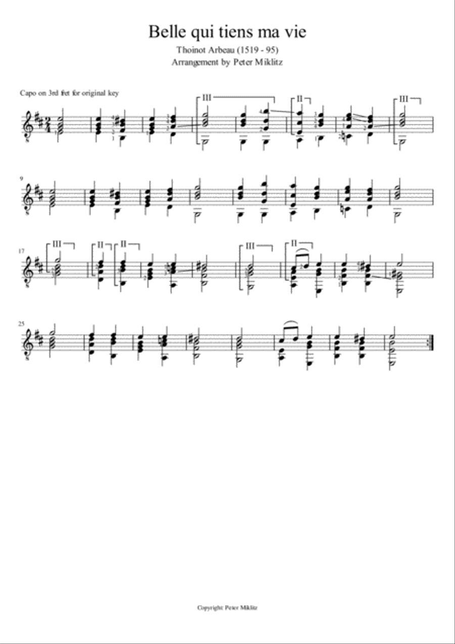 Belle Qui Tiens Ma Vie Belle Qui Tiens Ma Vie Classical Guitar scores gallery preview page 1