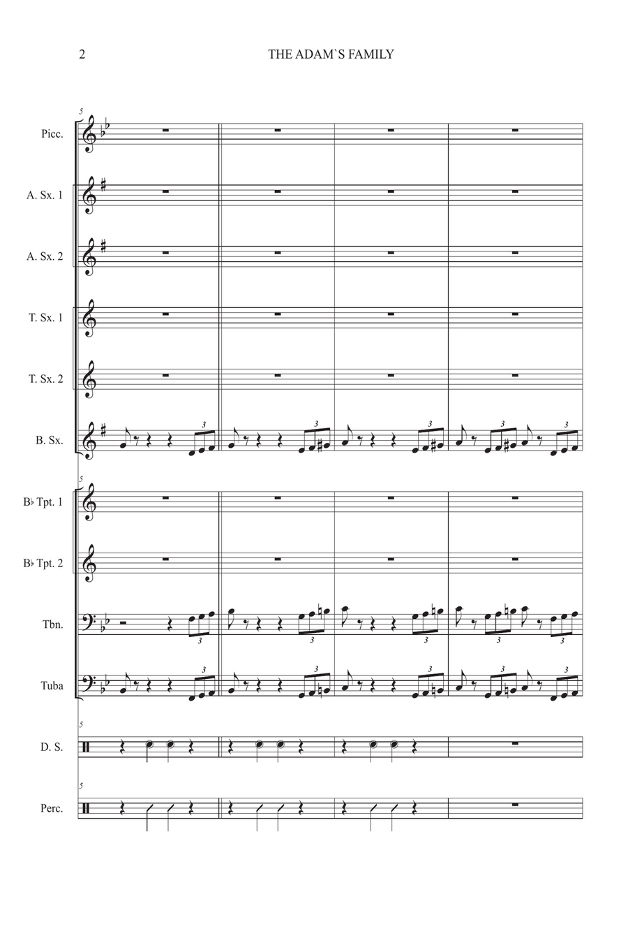 Addams Family Theme Large Ensemble scores gallery preview page 2