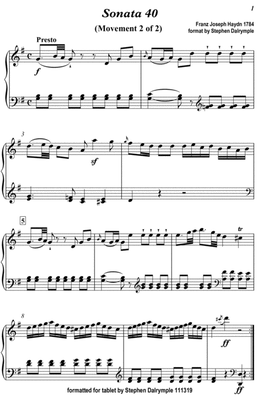 Haydn Piano Sonata 40.2 Presto (Classical Music for Tablet Series)