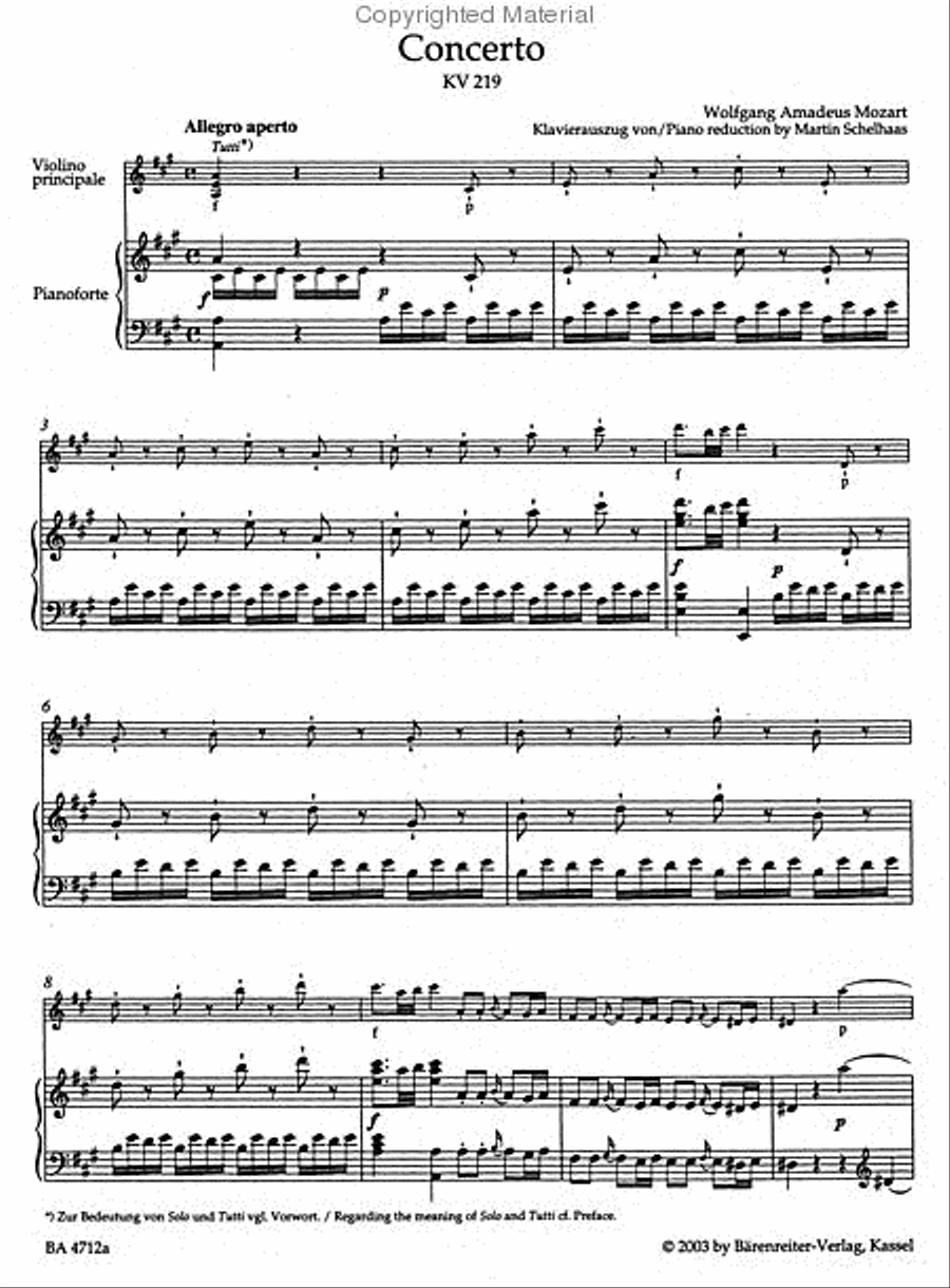 Concerto for Violin and Orchestra, No. 5 A major, KV 219 Violin Solo scores gallery preview page 3
