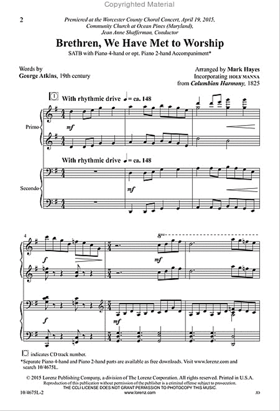 Brethren, We Have Met to Worship 4-Part scores gallery preview page 2