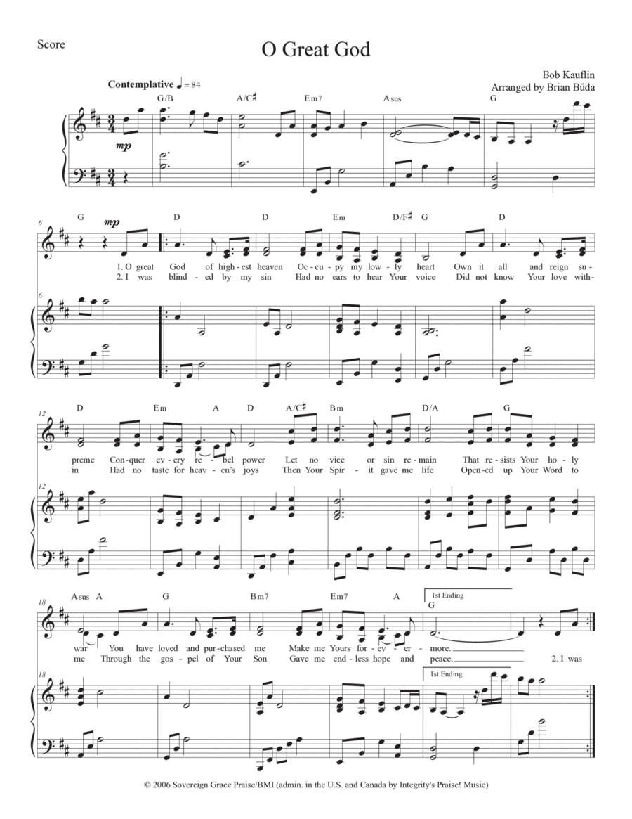 O Great God Piano, Vocal, Guitar scores gallery preview page 1