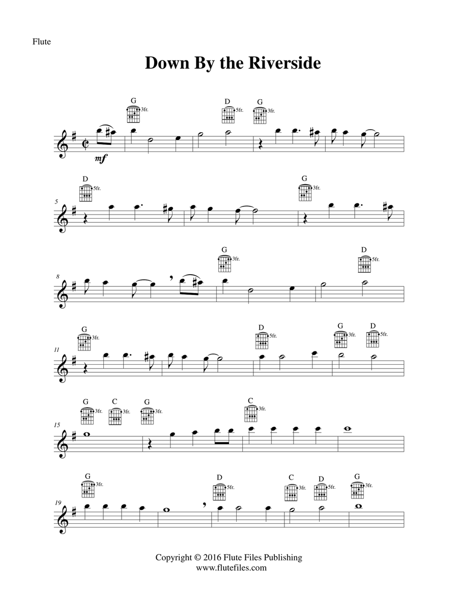 Down by the Riverside - Flute Solo with Guitar Chords Flute Solo scores gallery preview page 3