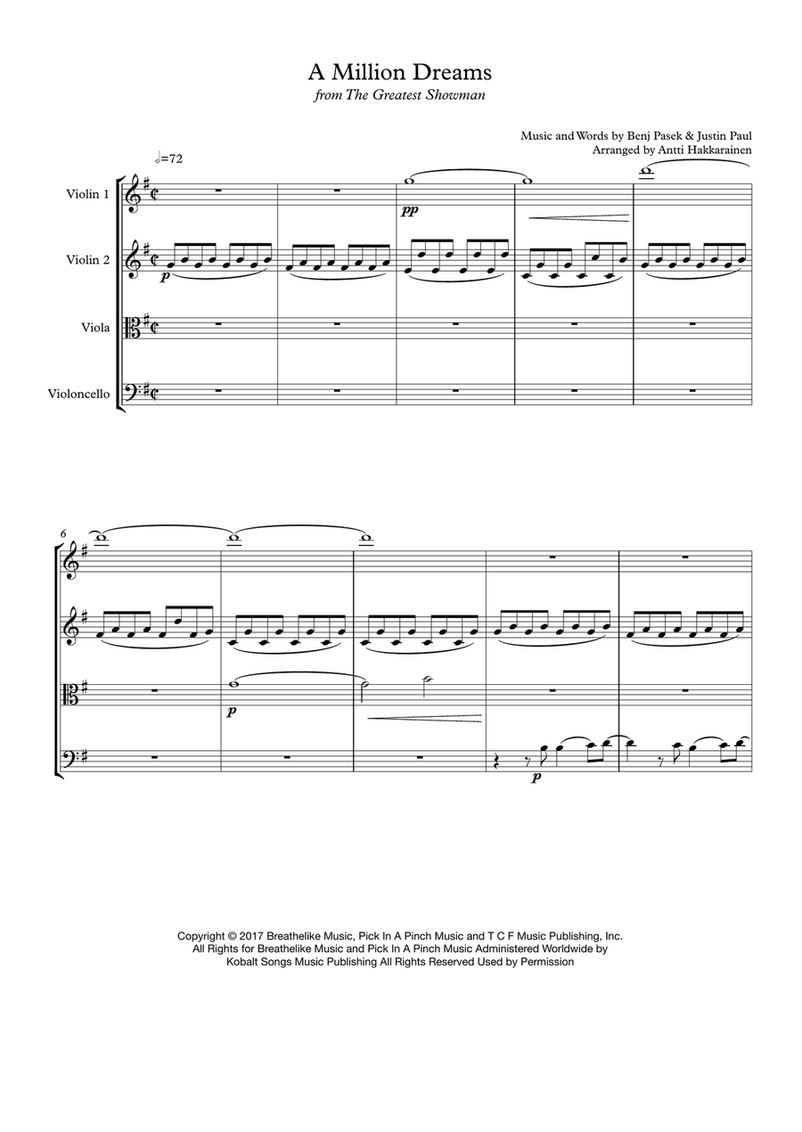 A Million Dreams A Million Dreams String Quartet scores gallery preview page 2