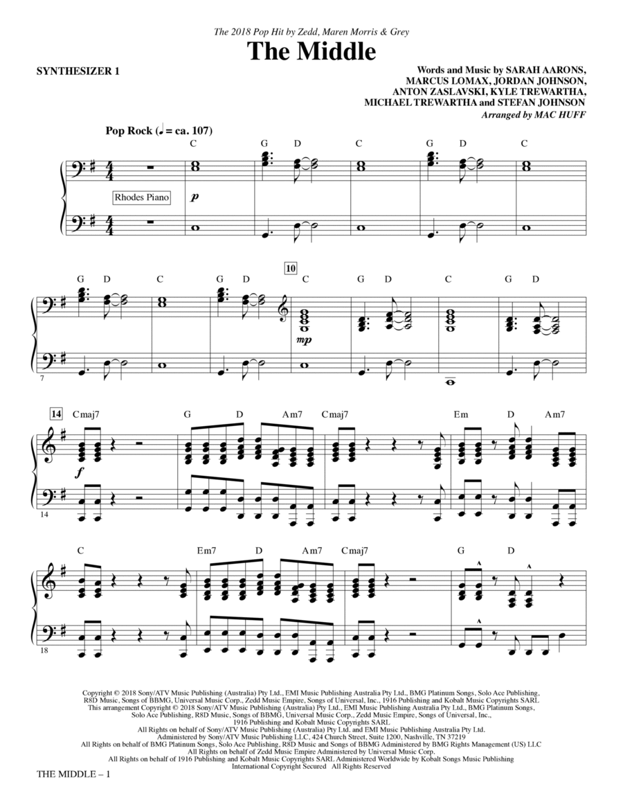 The Middle (arr. Mac Huff) - Synth 1 Choir scores gallery preview page 1