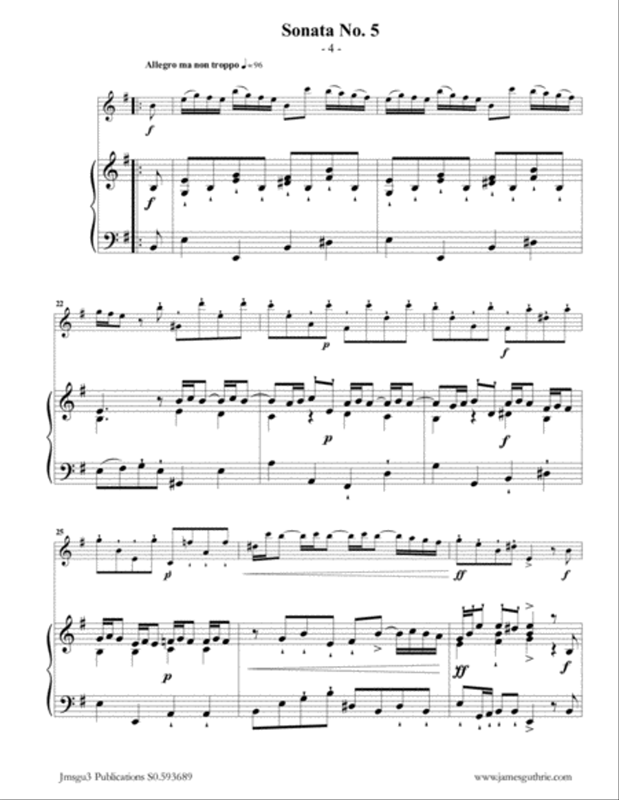 Vivaldi: Sonata No. 5 for Flute & Piano Flute Solo scores gallery preview page 4