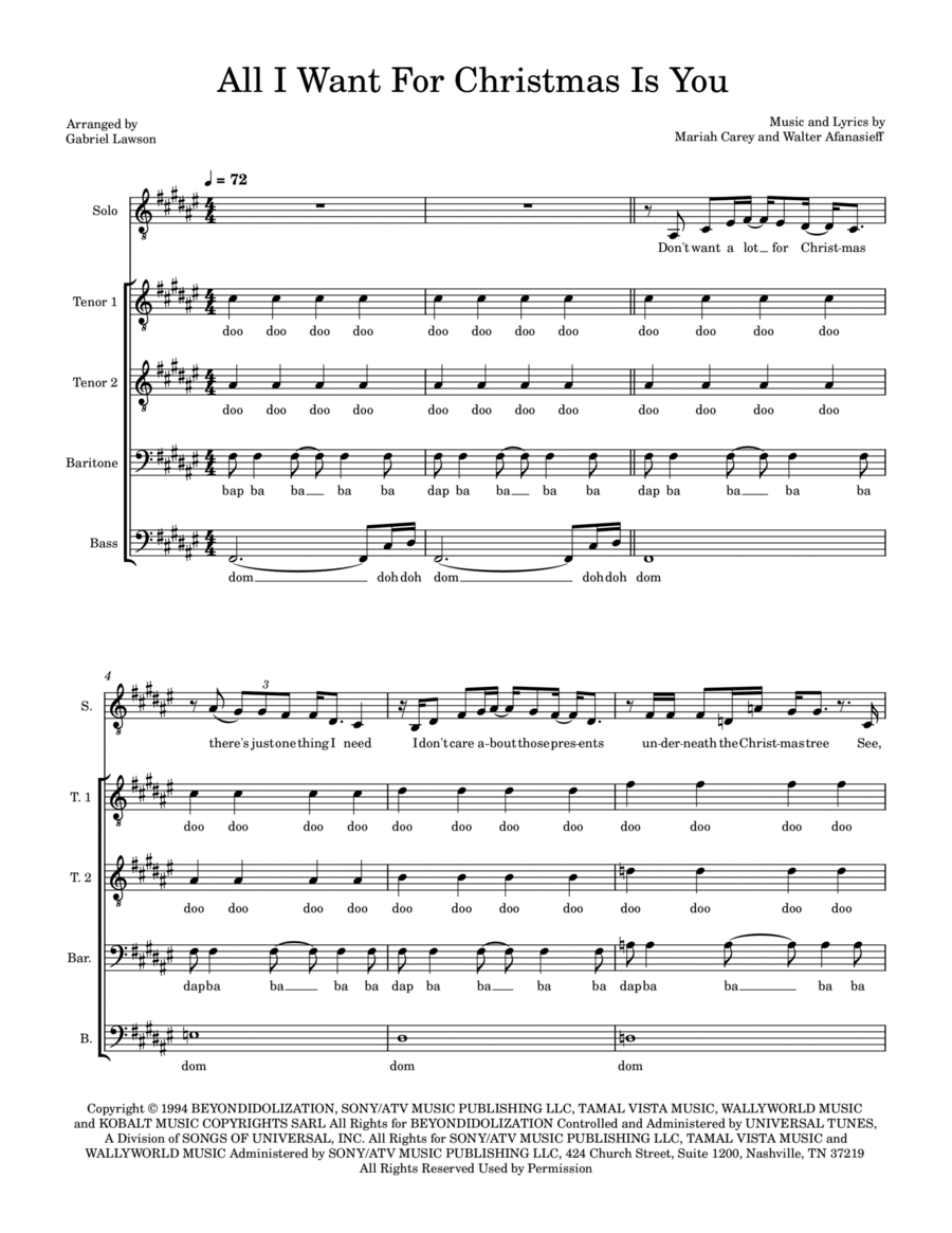 All I Want For Christmas Is You TTBB scores gallery preview page 1