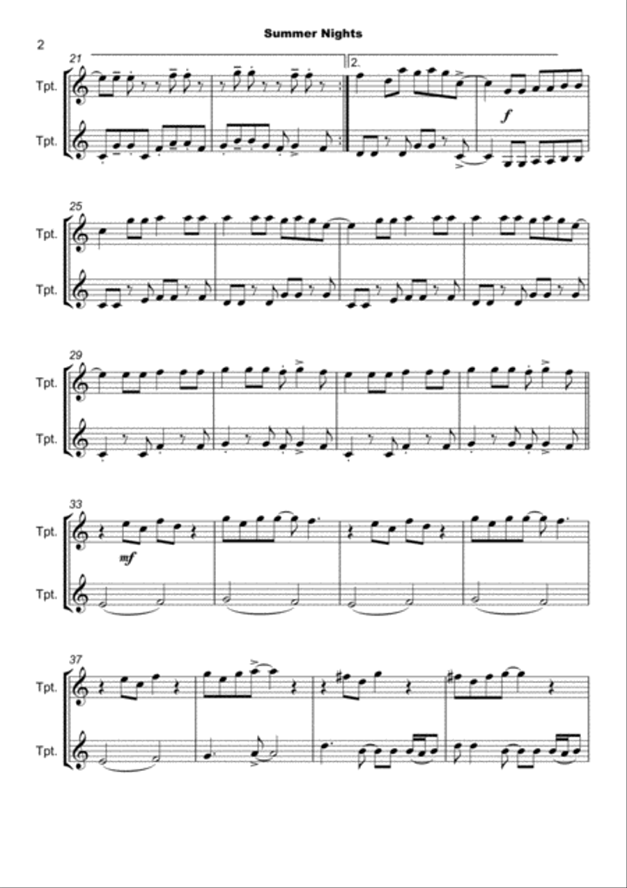 Summer Nights Trumpet Duet scores gallery preview page 3