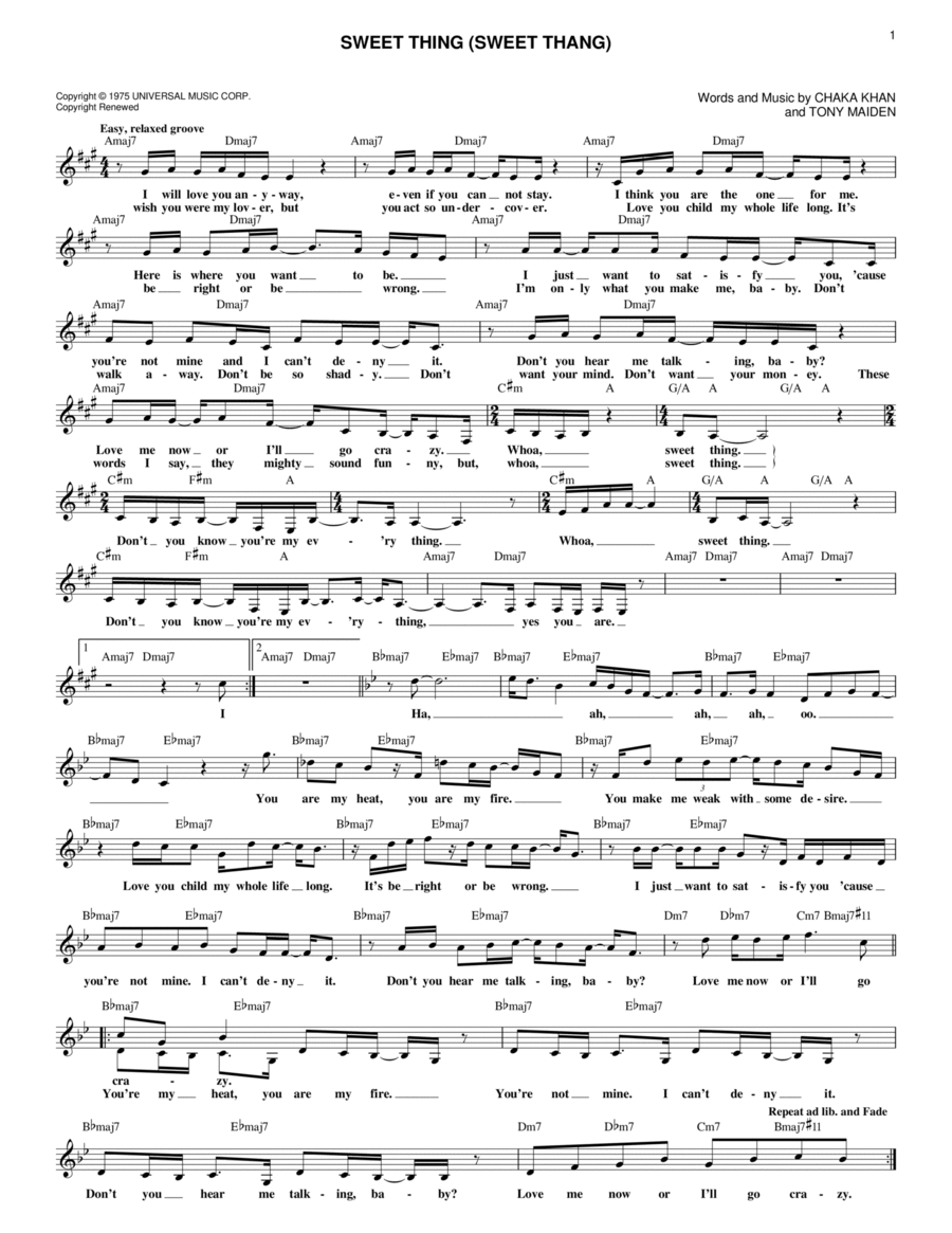 Sweet Thing (Sweet Thang) Piano scores gallery preview page 1