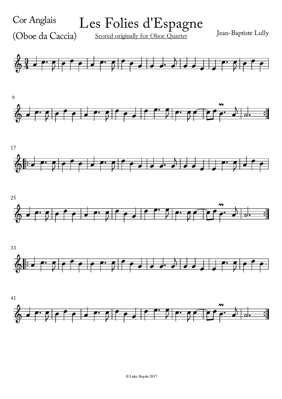 La Folies d'Espagne - Jean-Baptiste Lully - Full Score and Parts Woodwind Quartet scores gallery preview page 6