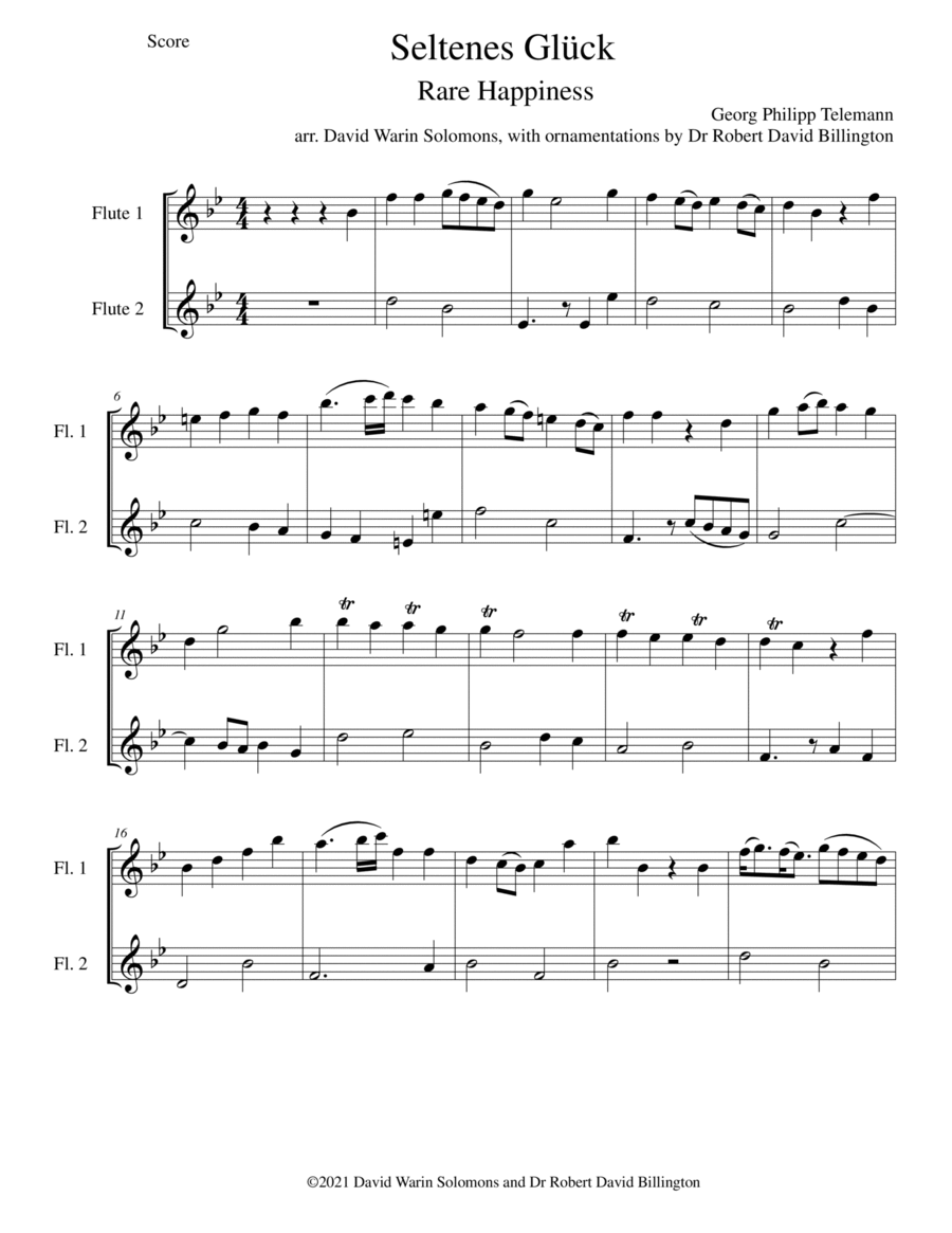 Seltenes Glück (Rare Happiness) arranged for 2 baroque flutes Flute Duet scores gallery preview page 1