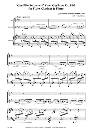 'Gestillte Sehnsucht' Zwei Gesänge, Op.91-1 for Flute, Clarinet & Piano