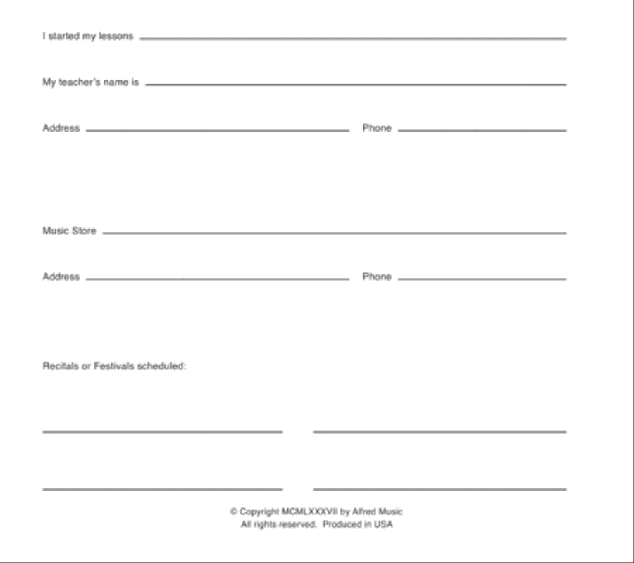 Alfred's Basic Lesson Assignment & Daily Practice Record Piano Solo scores gallery preview page 2