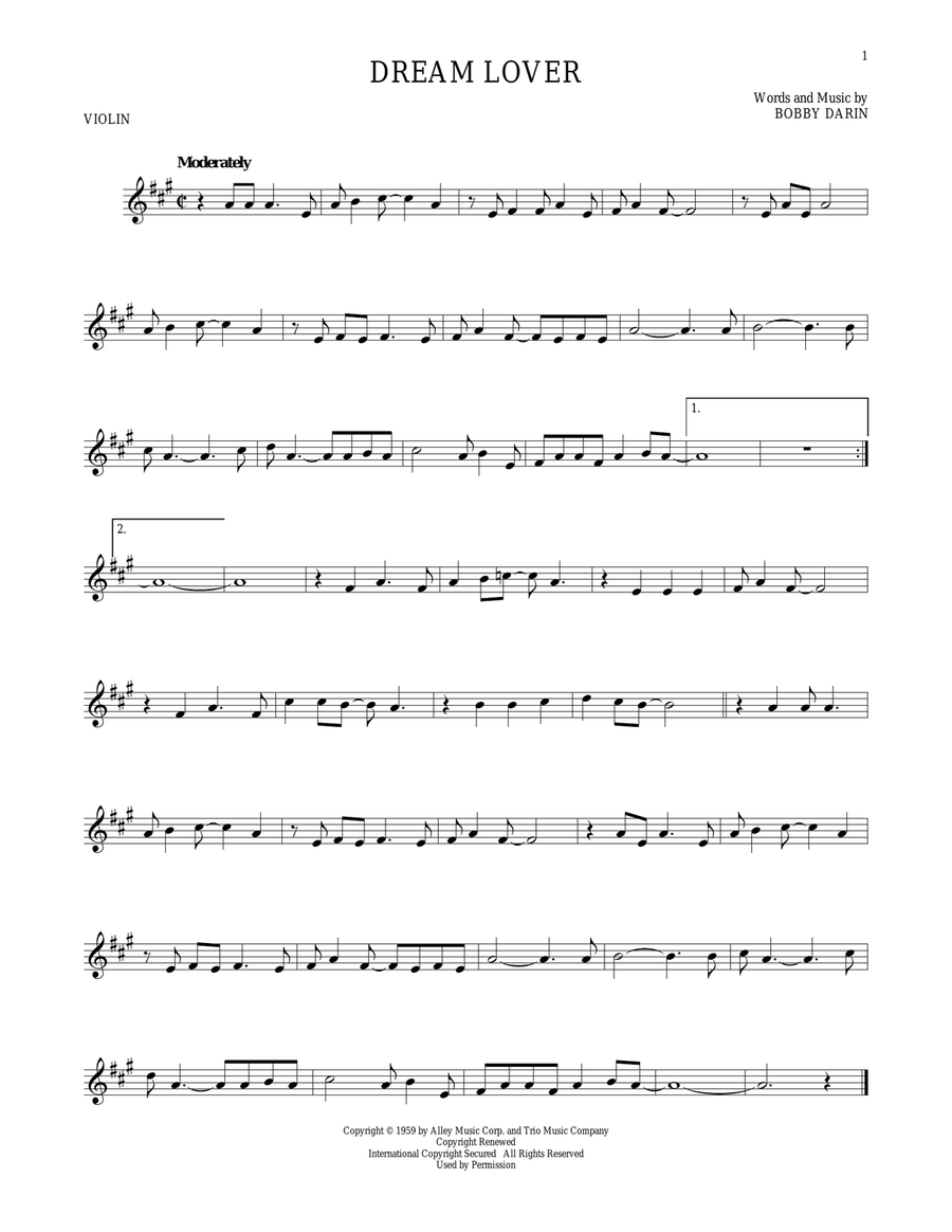 Dream Lover Dream Lover Violin Solo scores gallery preview page 1