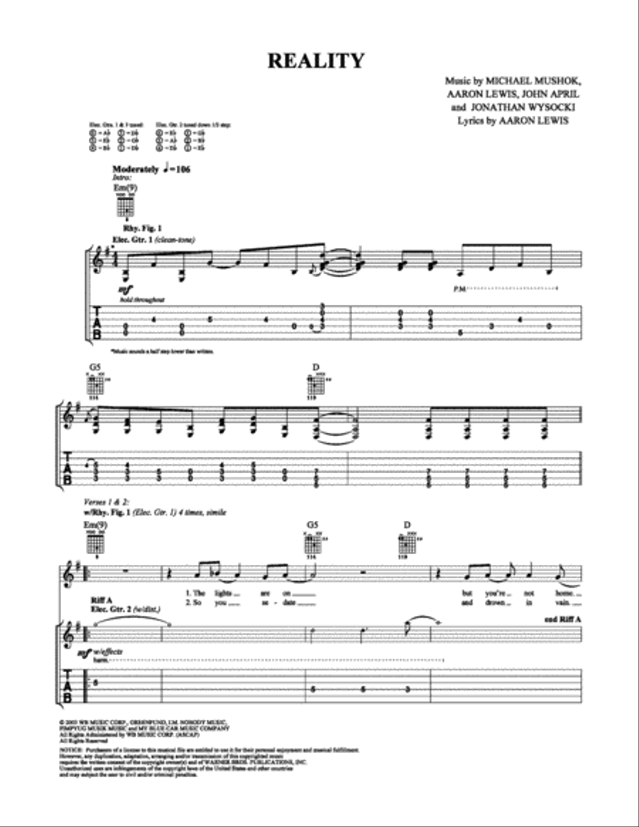 Reality Reality Electric Guitar scores gallery preview page 1