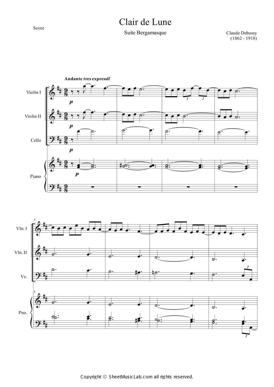 Clair de Lune in D Piano Quartet scores gallery preview page 1
