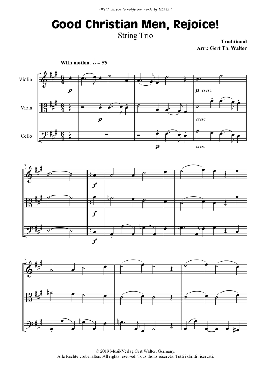 Good Christian Men, Rejoice! String Trio scores gallery preview page 1