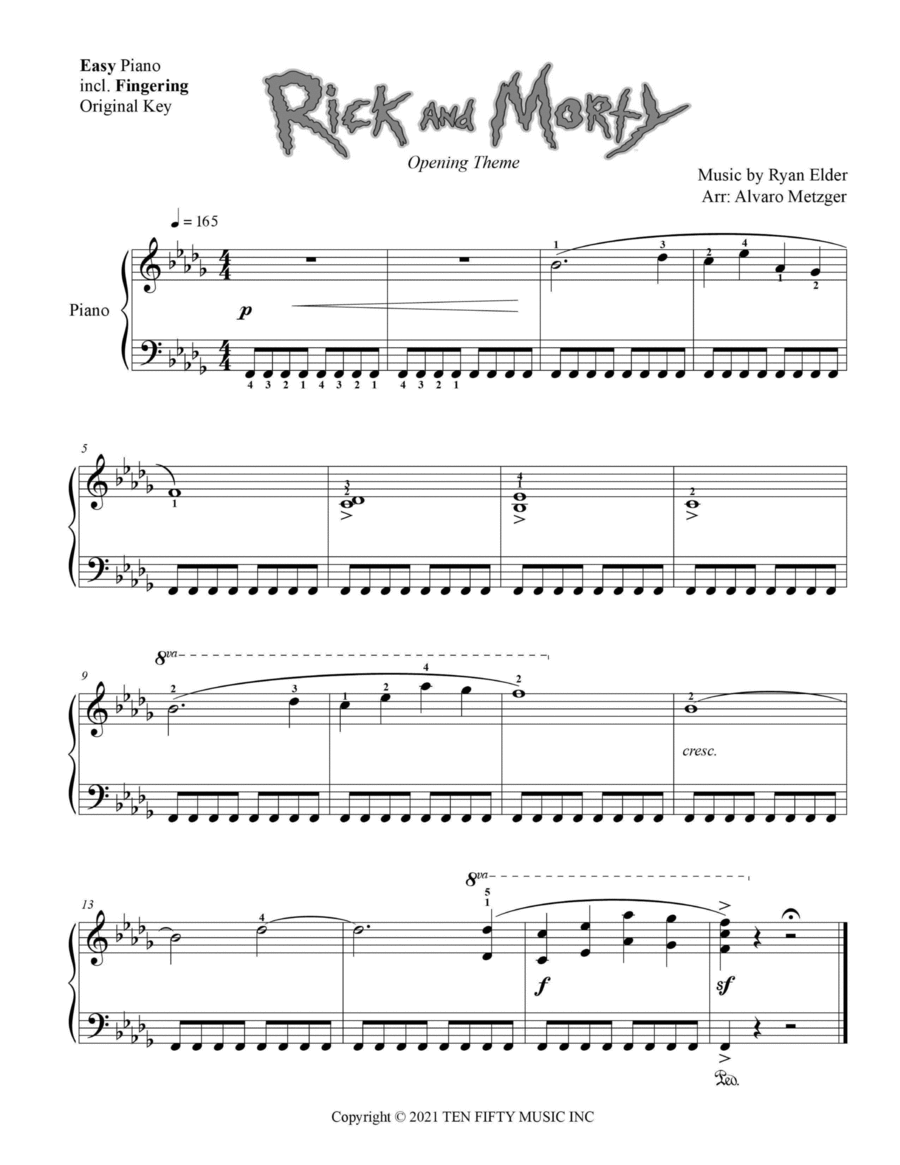 Rick And Morty Theme Easy Piano scores gallery preview page 1