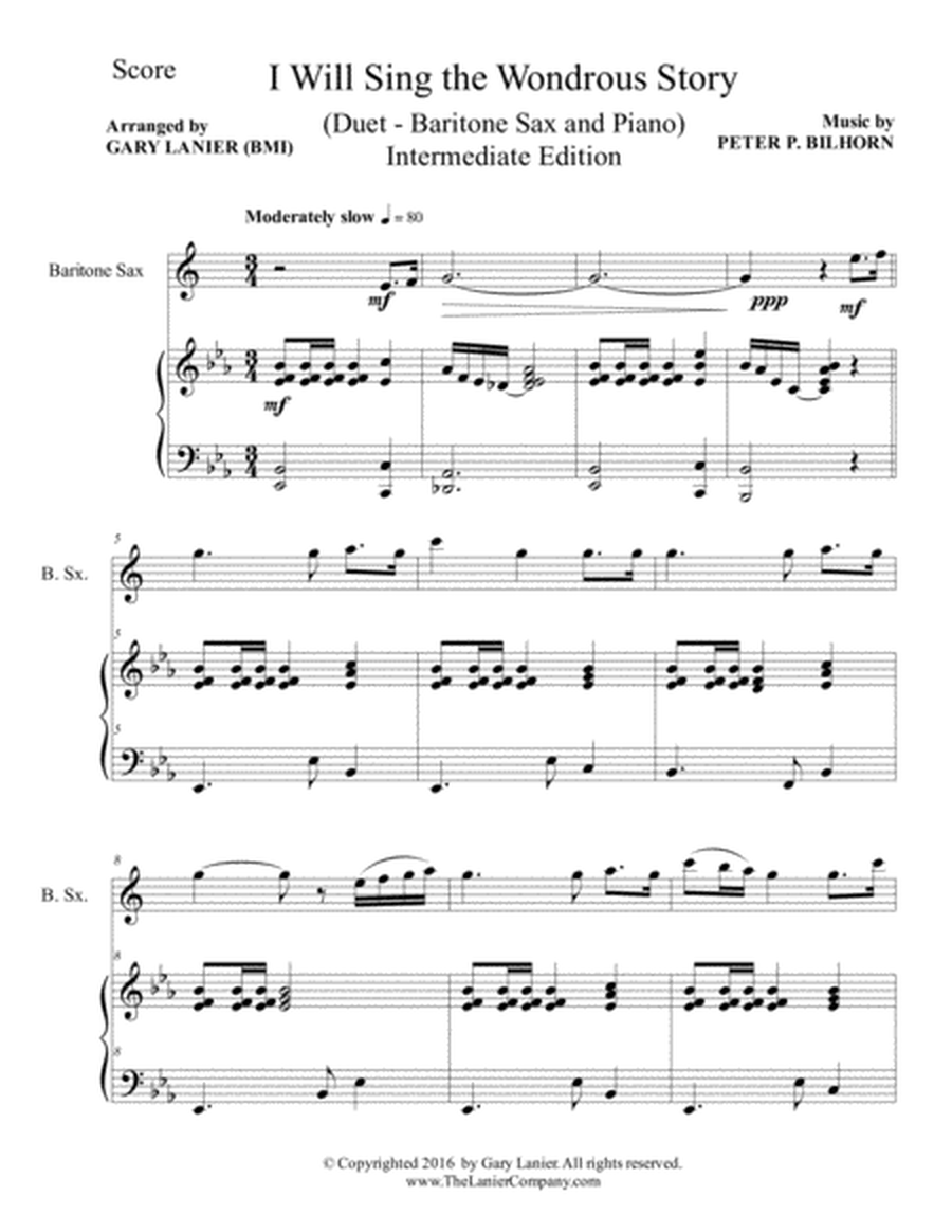 I WILL SING THE WONDROUS STORY (Intermediate Edition – Baritone Sax & Piano with Parts) image number null
