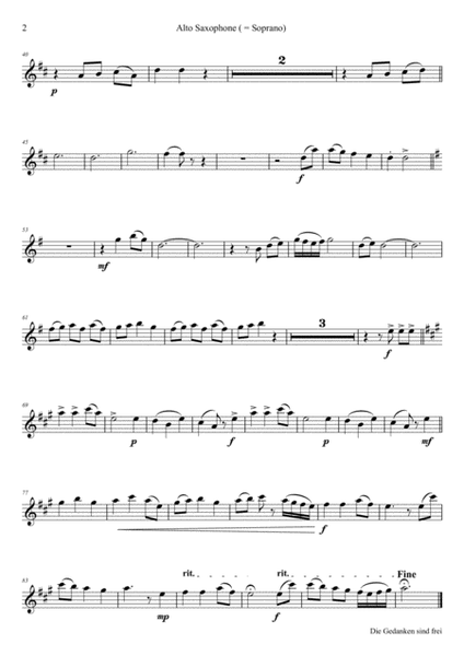 Die Gedanken sind frei - (Thoughts are free) - German Folk Song - Saxophone Quartet image number null