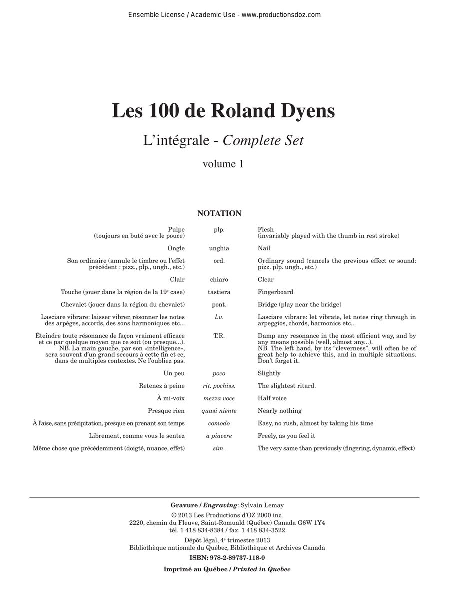 Les 100 de Roland Dyens - L’intégrale, vol. 1 Classical Guitar scores gallery preview page 1