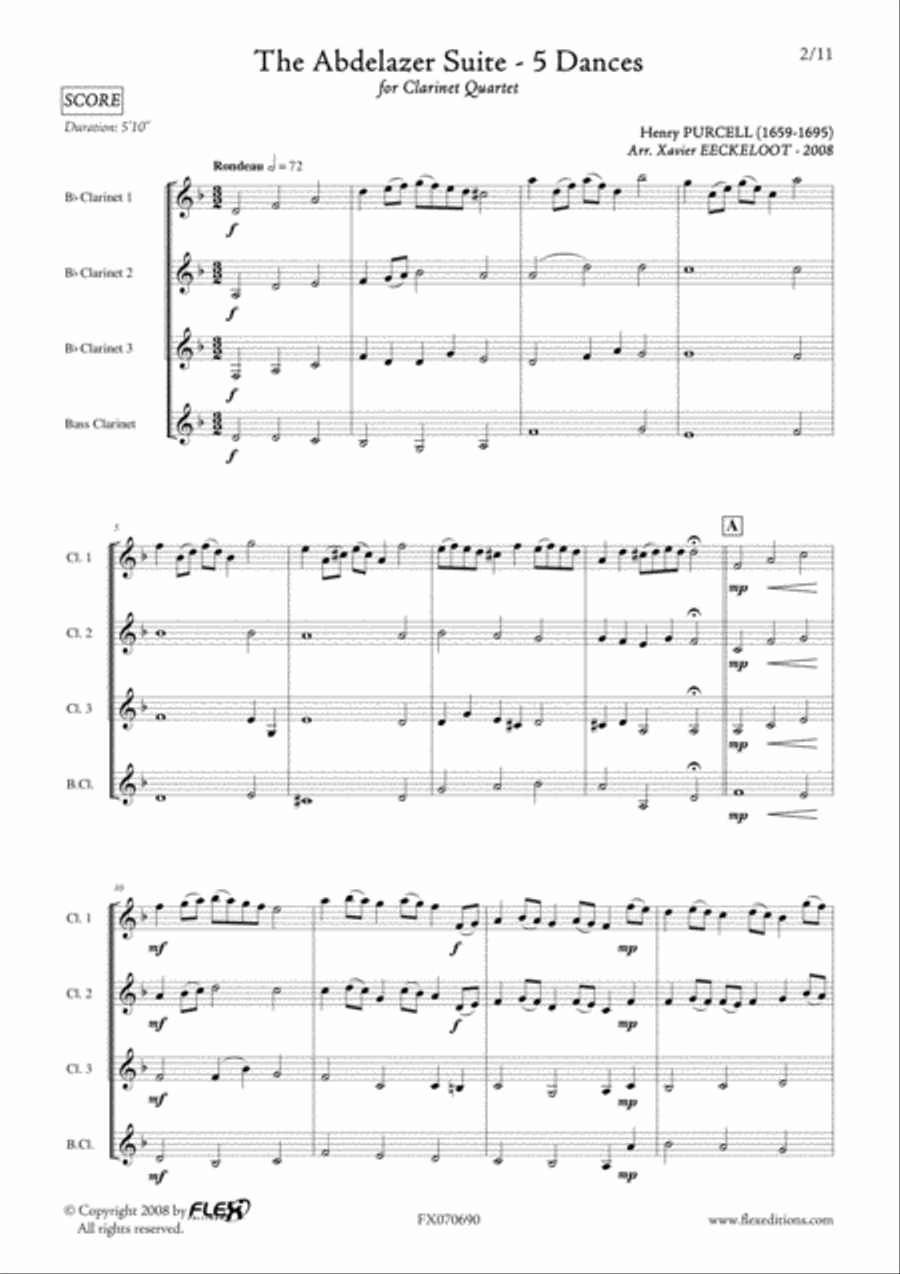 The Abdelazer Suite - 5 Dances Clarinet Quartet scores gallery preview page 2