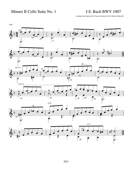 Minuet II JS Bach bwv 1007 Cello Suite no. 1