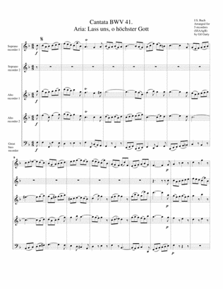 Aria: Lass uns, o hoechster Gott from Cantata BWV 41 (arrangement for 5 recorders)