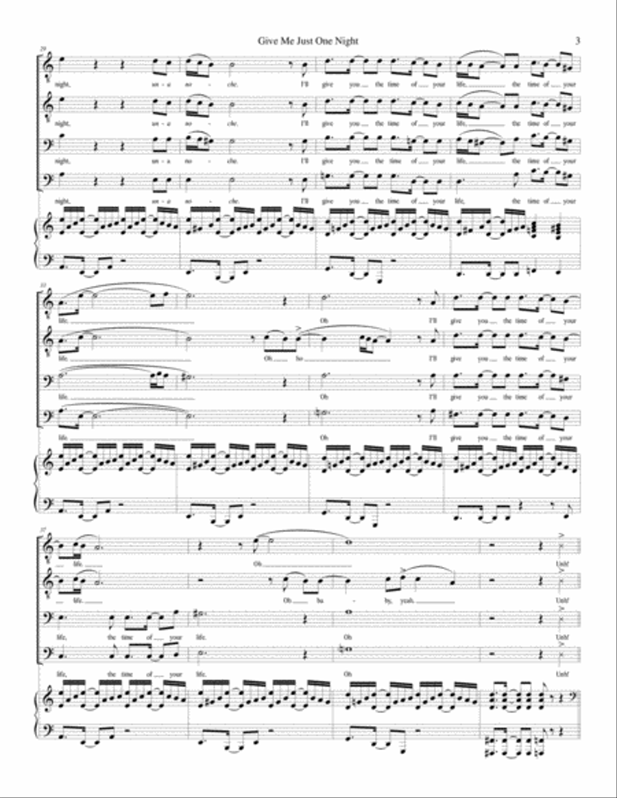 Give Me Just One Night (una Noche) TTBB scores gallery preview page 3