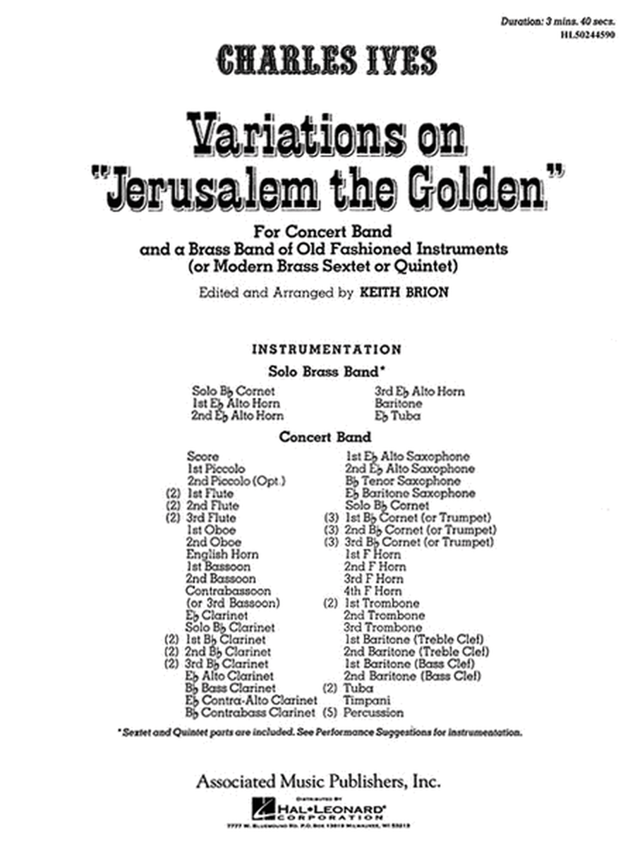 Variations On Jerusalem Th E Golden - Band Full Score