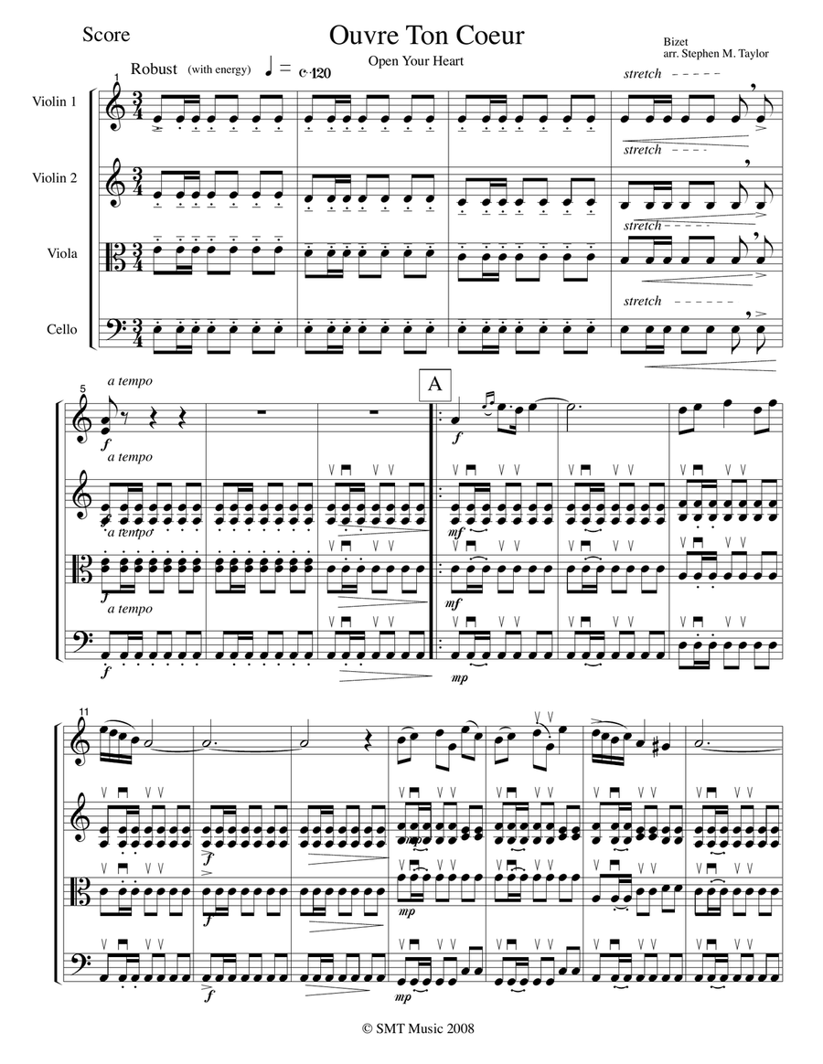 Open Your Heart (Ouvre Ton Coeur) by Bizet String Quartet scores gallery preview page 5