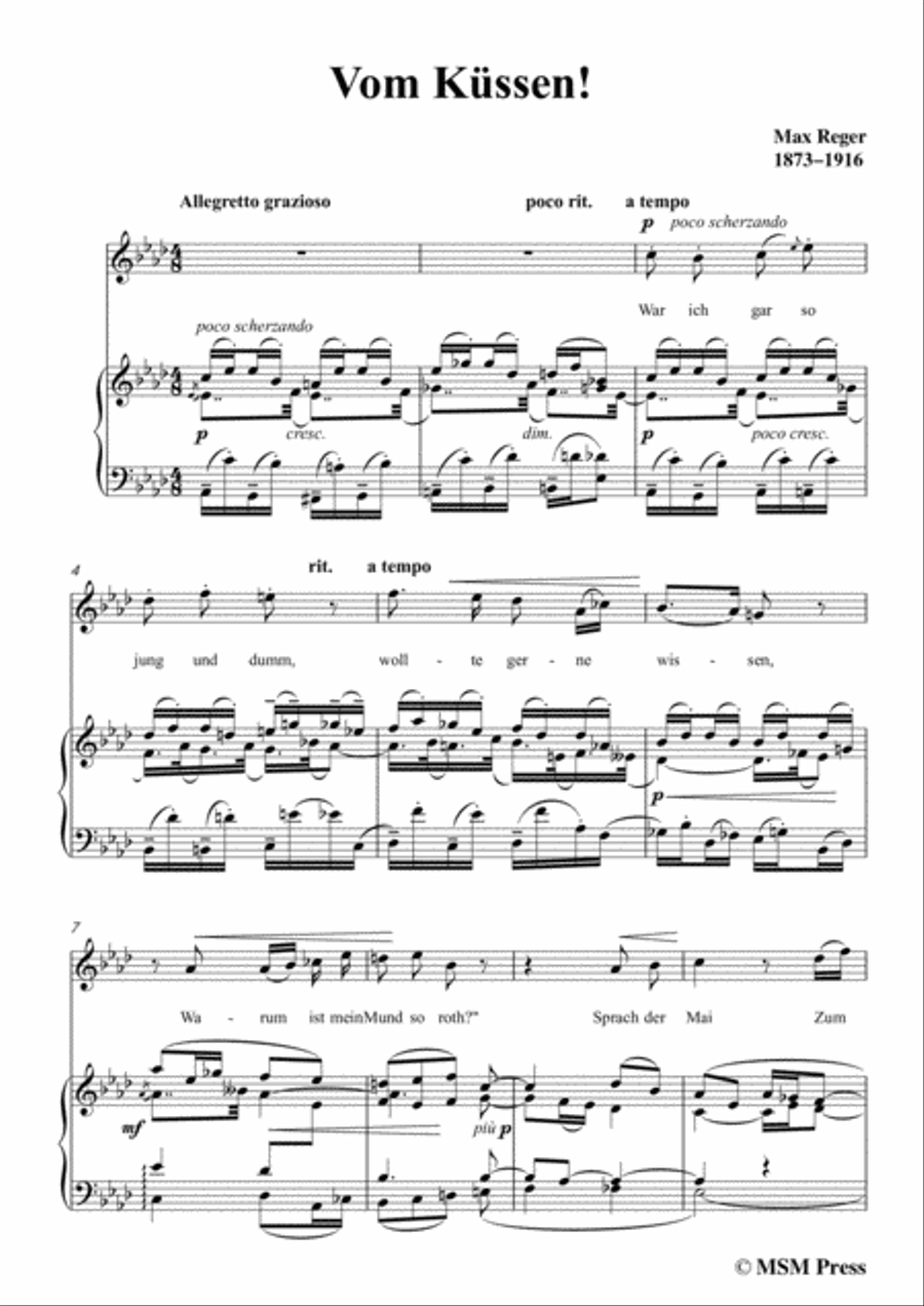 Reger-Vom Küssen in A flat Major,for Voice and Piano Voice Solo scores gallery preview page 3