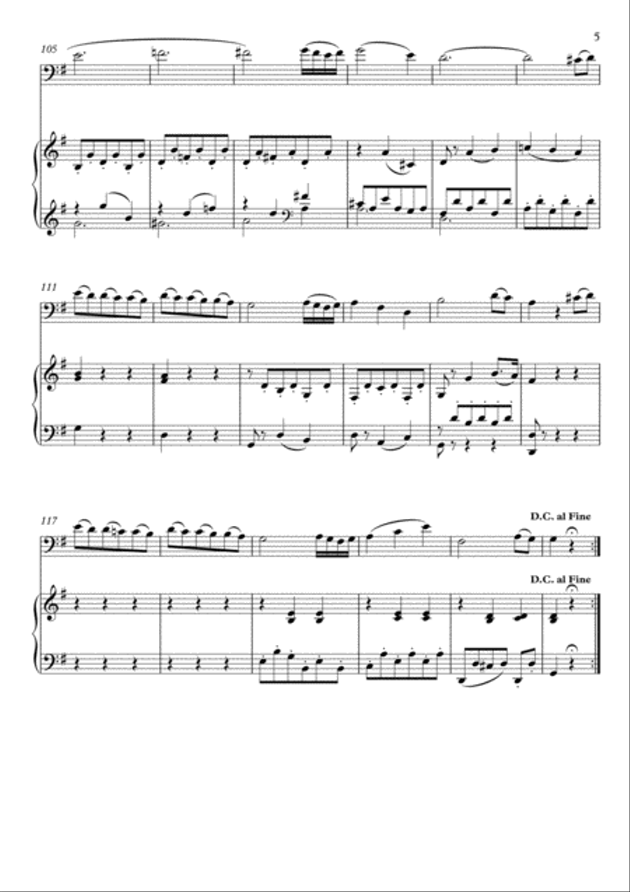 Minuet K575 Mozart Cello Piano duet Cello Solo scores gallery preview page 5
