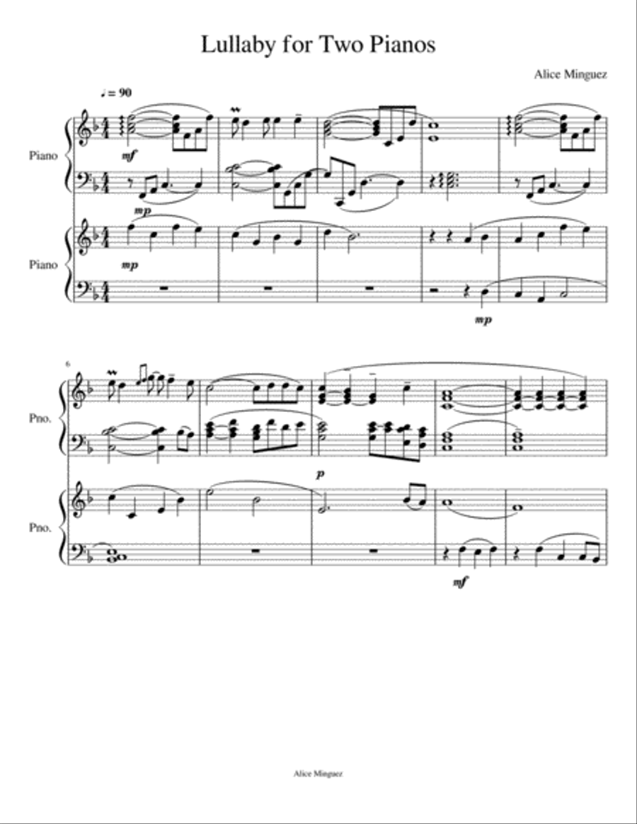 Lullaby for Two Pianos Easy Piano scores gallery preview page 1