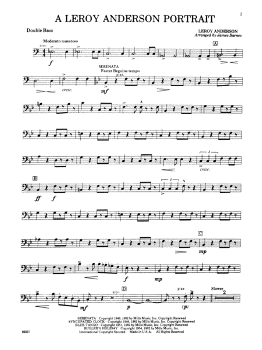 Leroy Anderson Portrait: String Bass Concert Band scores gallery preview page 1