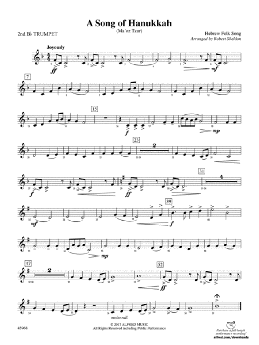A Song of Hanukkah: 2nd B-flat Trumpet Concert Band scores gallery preview page 1