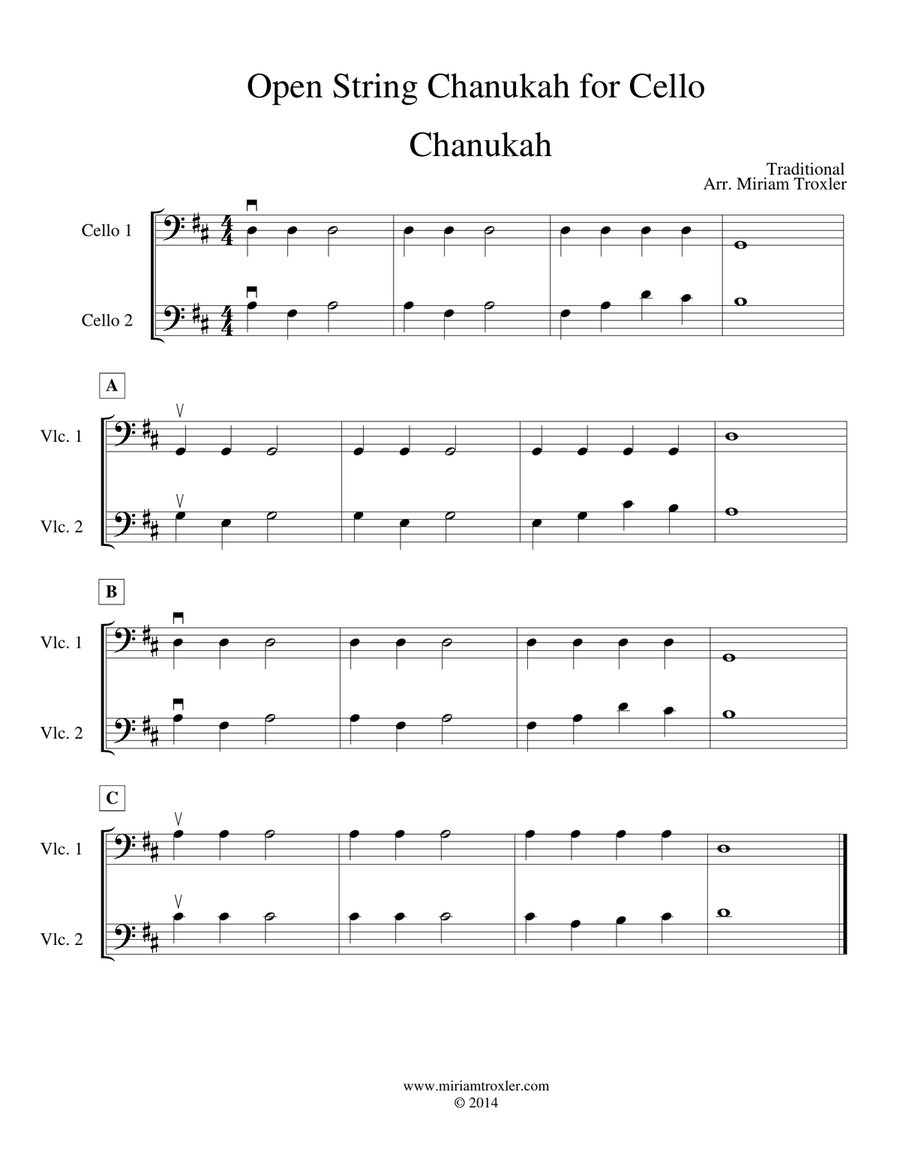 Open String Chanukah for Cello Cello Solo scores gallery preview page 1