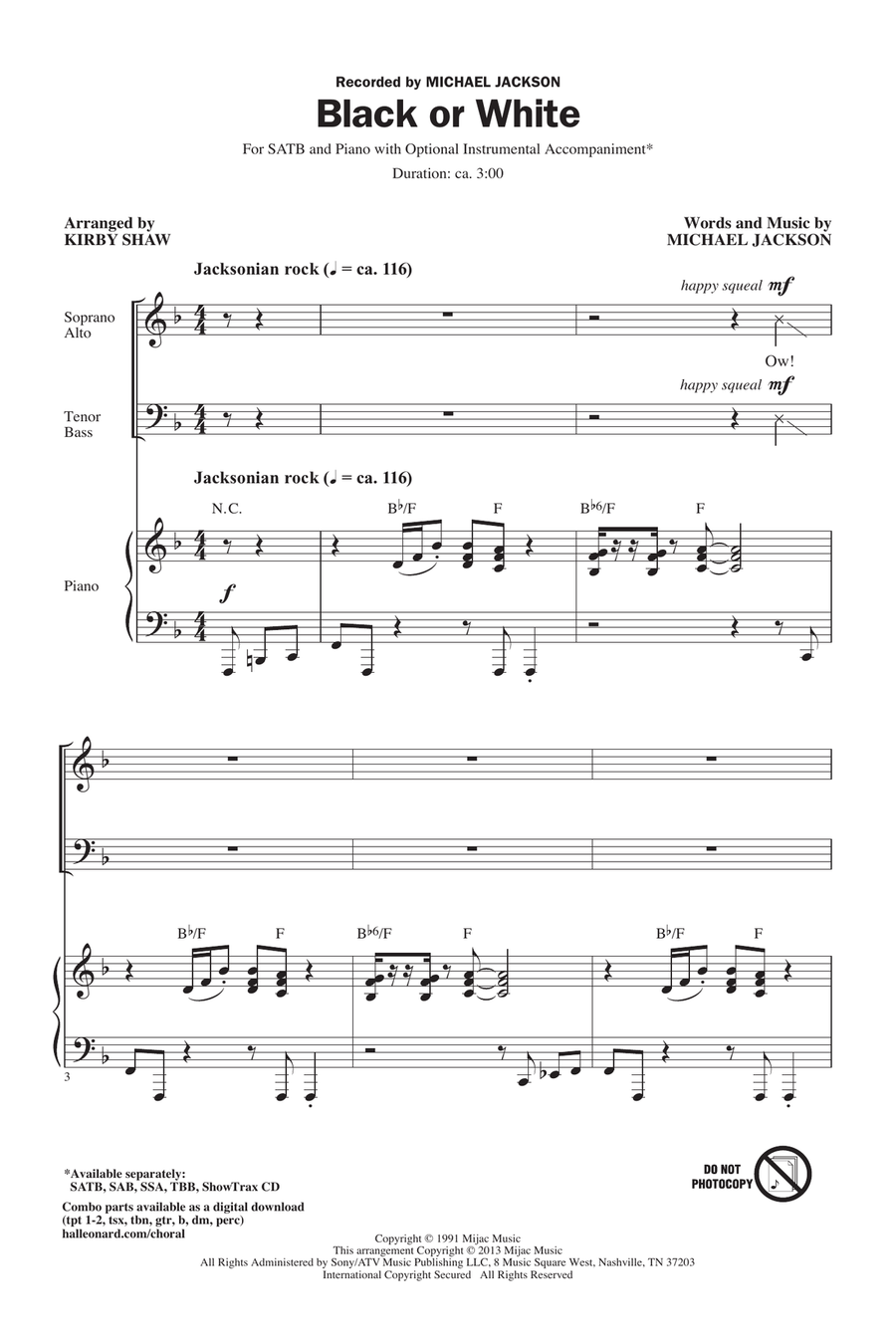 Black Or White (arr. Kirby Shaw) 4-Part scores gallery preview page 1