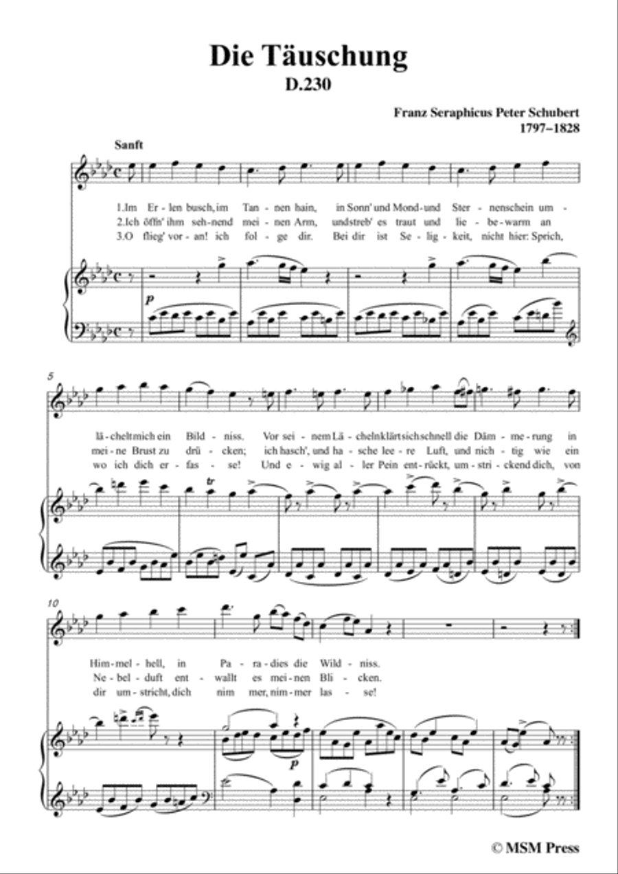 Schubert-Die Täuschung,in A flat Major,Op.165 No.4,for Voice and Piano Voice Solo scores gallery preview page 3