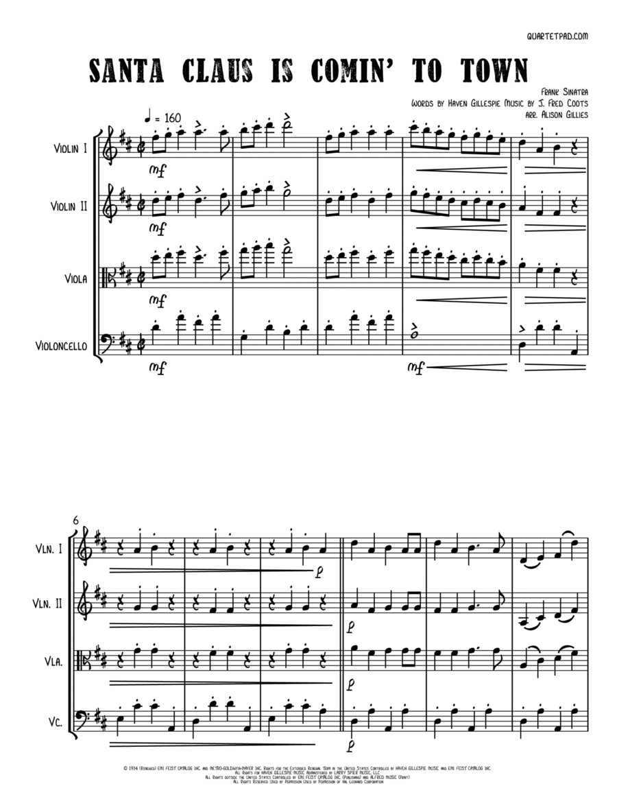 Santa Claus Is Comin' To Town String Trio scores gallery preview page 1