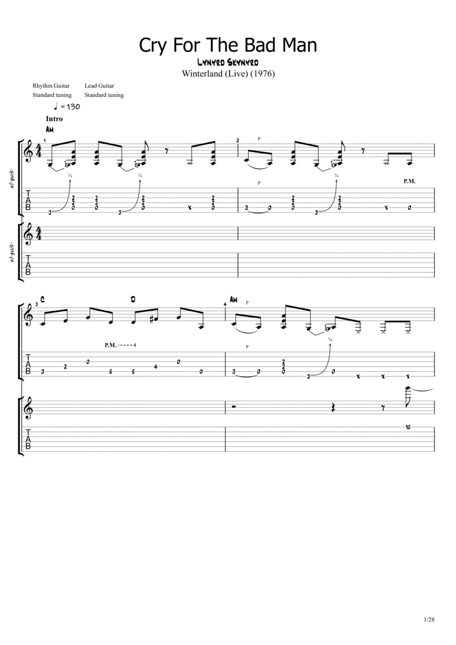 Cry For The Bad Man Guitar Tablature scores gallery preview page 1