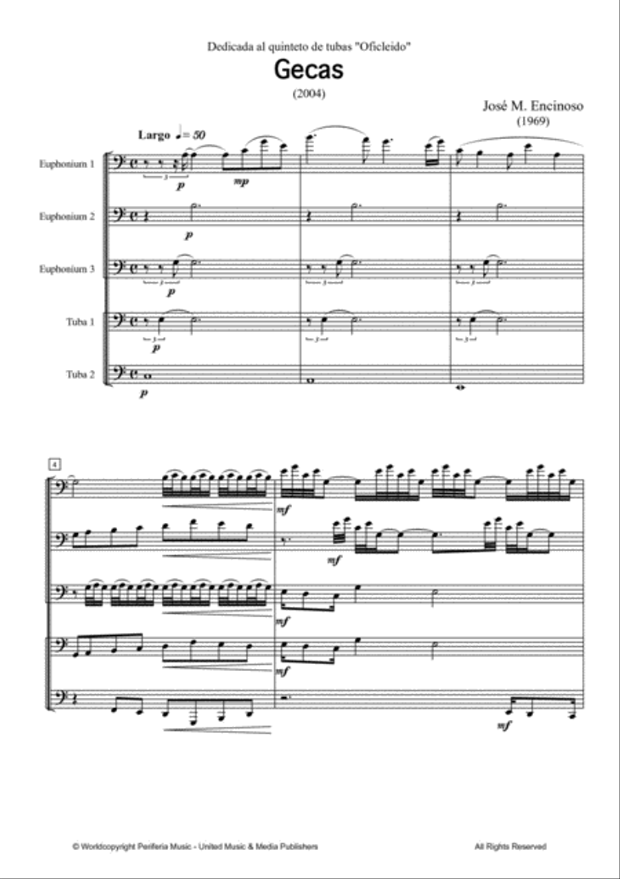 Gecas for Three Euphoniums and Two Tubas Brass Ensemble scores gallery preview page 2