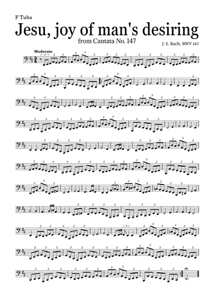 JESU, JOY OF MAN'S DESIRING by Bach - easy version for F Tuba and piano with chords image number null