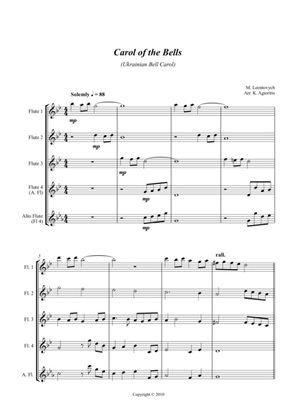 Carol of the Bells (Ukrainian Bell Carol) - Jazz Arrangement for Flute Quartet